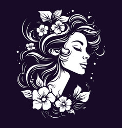 Elegant Lady And Flowers Black And White Art