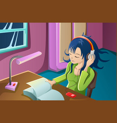 Girl Reading A Book While Listening To Music