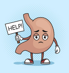 Sad Cartoon Stomach Asking Help Hand Drawn