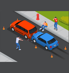 Car Accident Isometric Composition