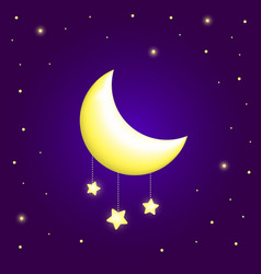 Crescent Moon And Stars In Cartoon Style