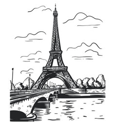 Eiffel Tower In Paris France Ink Sketch