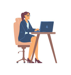 Business Woman At Table Typing On Laptop Flat