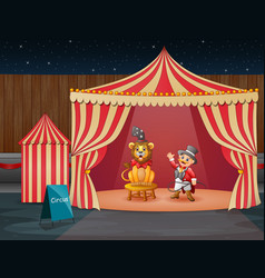 A Lion Circus With Trainer Performing On Circu