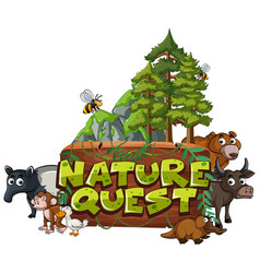 Font Design For Word Nature Quest With Animals