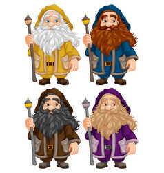 Old Man Wizard Cartoon Character Holding A Staff