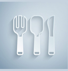 Paper Cut Fork Spoon And Knife Icon Isolated