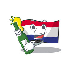 With Beer Netherlands Flag Above Wooden Cartoon