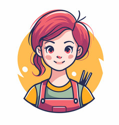 Cute Little Girl With Red Hair In Cartoon Style