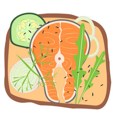 Fish And Vegetables On Bread Toast Top View