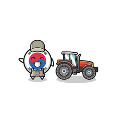 South Korea Flag Farmer Mascot Standing Beside