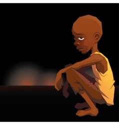 Sad African Refugee Child Boy In A Poor Dress