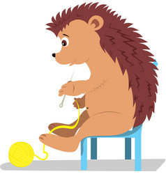 Cartoon Hedgehog Sits And And Sew