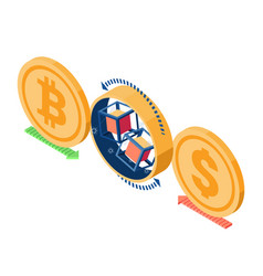 Isometric Bitcoin And Dollar Coin Exchange