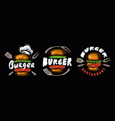 Burger Emblem Fast Food Logo Set Of Badges