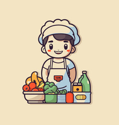 Cute Cartoon Boy In Chef Hat And Apron