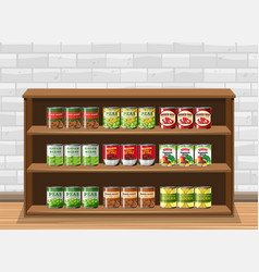 Canned Food On Wooden Shelf