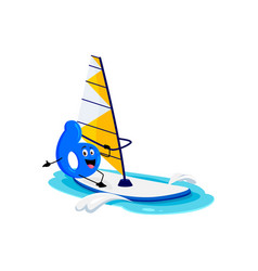 Cartoon Cheerful Math Number Six On A Windsurf