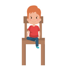 Little Boy Sitting In Chair Wooden Character Vector Image