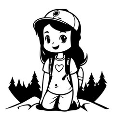 Cute Little Girl In The Mountains Of A Cartoon