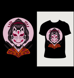 Geisha Woman With Mask On T Shirt Mockup