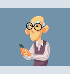 Upset Senior Man Holding A Smartphone Cartoon