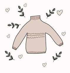 Art Cute Warm Sweater Among Twigs And Hearts