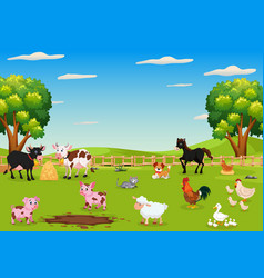 Cartoon Of Group Of Farm Animals Scenic Farm