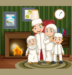 Muslim Family By The Fireplace In The Livingroom