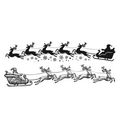 Santa Claus In Sleigh Full Of Gifts With Flying