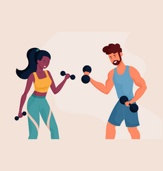 Athletic Man And Woman With A Dumbells