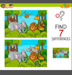 Spot the differences game with safari animals Vector Image