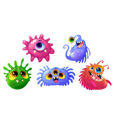 Germs Viruses And Bacteria Cartoon Characters Set