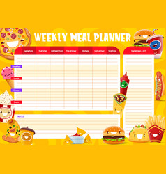 Weekly Meal Planner Cartoon Takeaway Fast Food