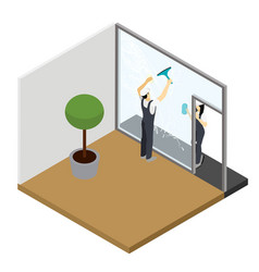 Window Cleaning Isometric Interior Composition