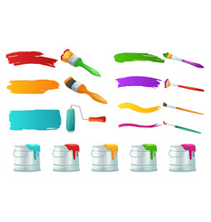 Roller And Paint Brushes Can Of Colored Paint