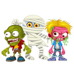 Scary Zombie And Mummy Cartoon Characters In