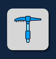 Filled Outline Ice Axe Icon Isolated On Blue