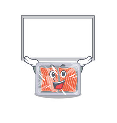 Mascot Design Frozen Salmon Lift Up A Board