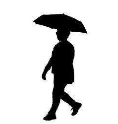 Woman Walking On Rain Under Umbrella Silhouette