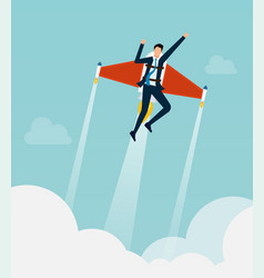 Businessman Flying With Jetpack To High Sky