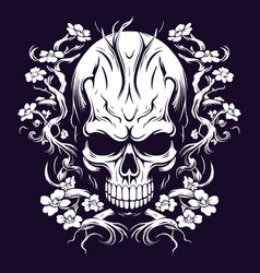 Skull And Blossoms Black And White Artwork