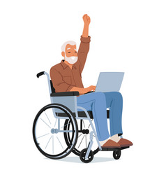 Elderly Man Jubilant In His Wheelchair Raises