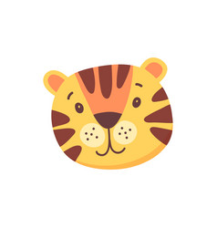 Striped Tiger Head Isolated Flat Cartoon Mask Face