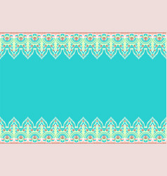 Yellow Green Pink Flower On Blue Teal Geometric