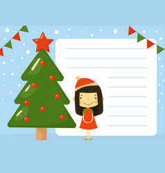 Cute Christmas Note And Memo Card With Cute Girl