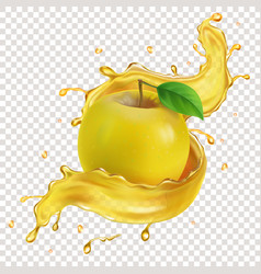 Juice Splash With Yellow Realistic Apple 3d Fruit