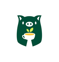 Pig Tea Leaf Cup Drink Logo Icon