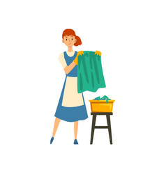 Cleaning Woman Hanging Clean Wet Clothes Out