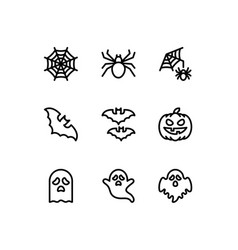 Halloween Line Icons Collection Spiderweb Bats